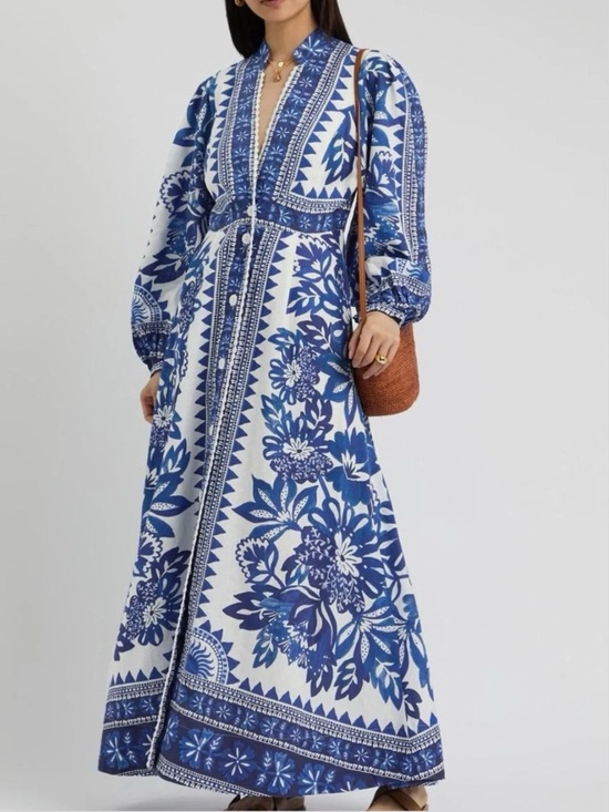 FARM Rio Dresses & Skirts - NWT! 💙 FARM Rio Flora Tapestry Linen-Blend Maxi Dress, Size L!